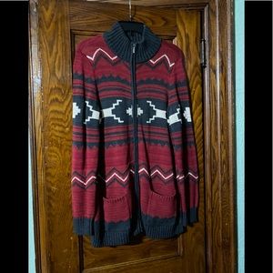 Printed Chaps Cardigan Zipper Front Sweater